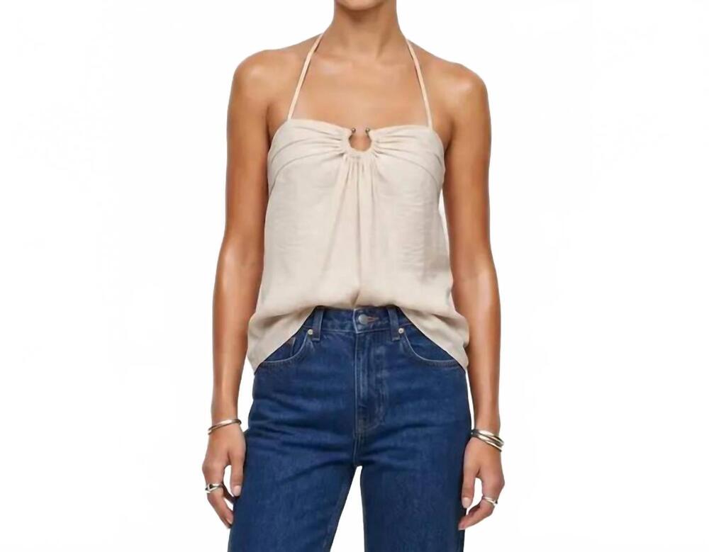 NEW NAKED ZEBRA ruched ring front halter tank top in papyrus